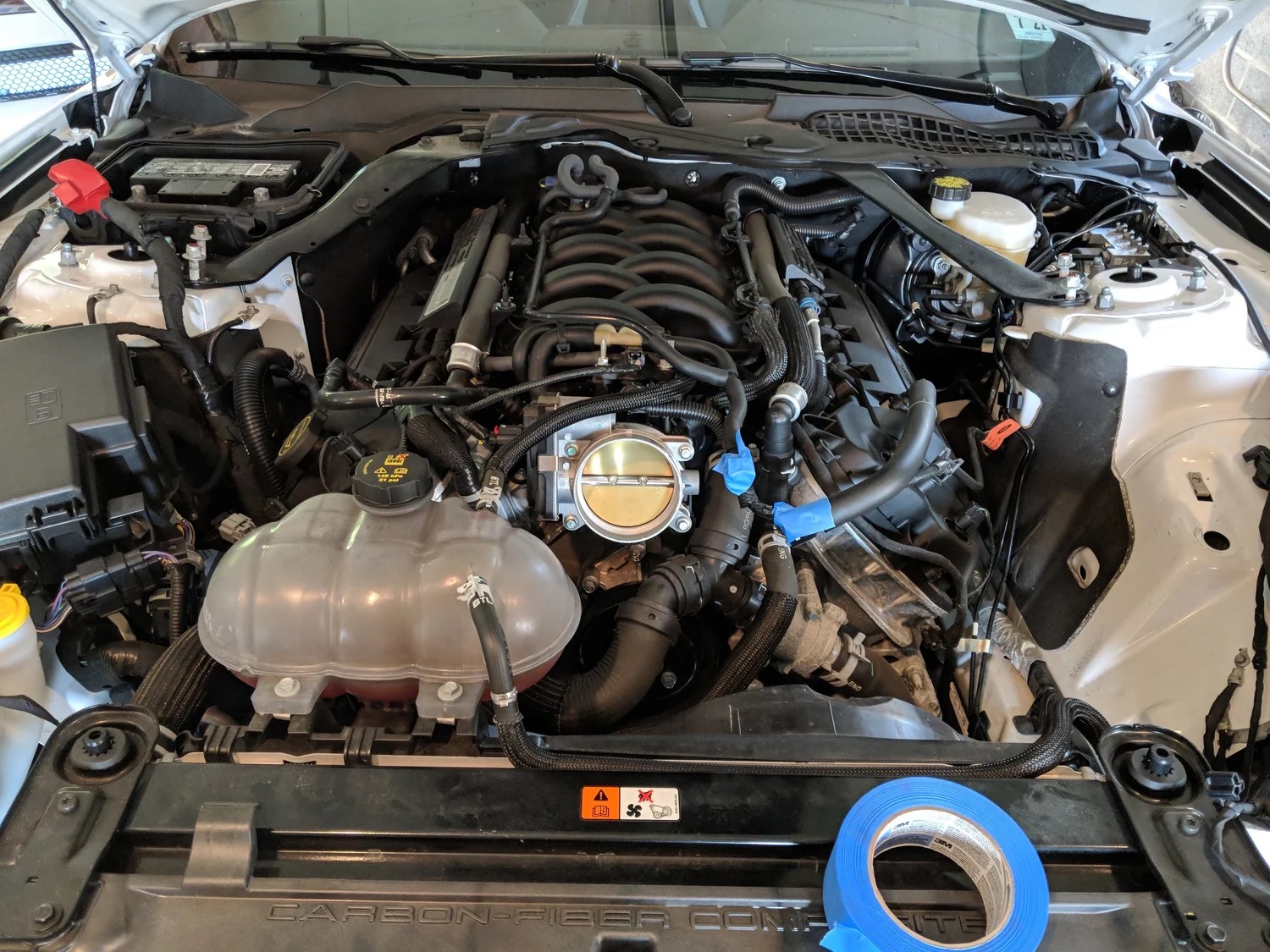 The original GT350 engine bay before the turbo installation