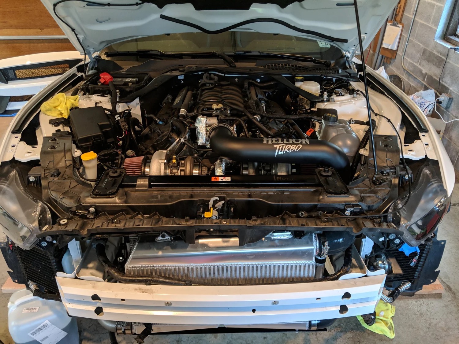 GT350 front end removed with the turbo and intercooler systems installed